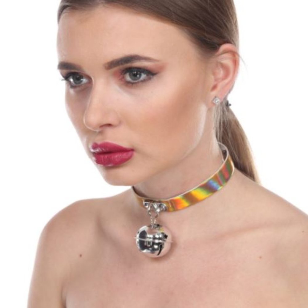 Holographic Silver Choker Collar Pendant Necklace